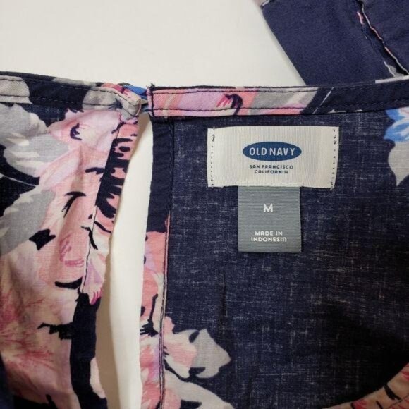 Old Navy Women Floral Print Dress size M Navy w/ Pink large flowers garden party - Picture 4 of 9
